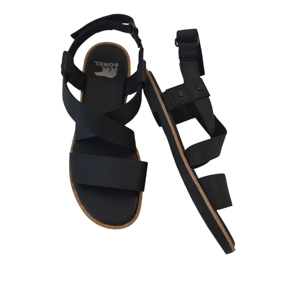 Sorel Ella II Sandals Women’s 5.5 Black Leather Ankle Strap Flats NWOT